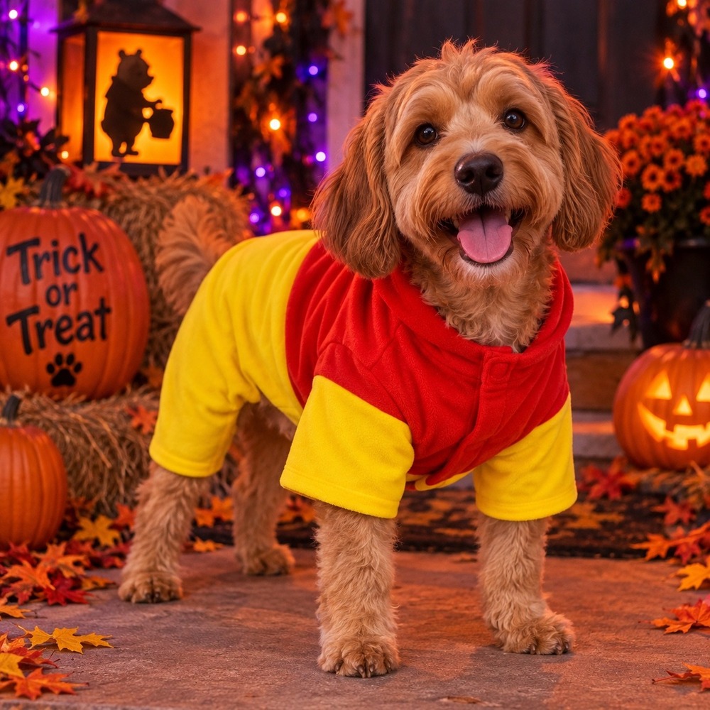 Disney Winnie the Pooh Dog Costume Large Pet Halloween Red Yellow Outfit No Hood